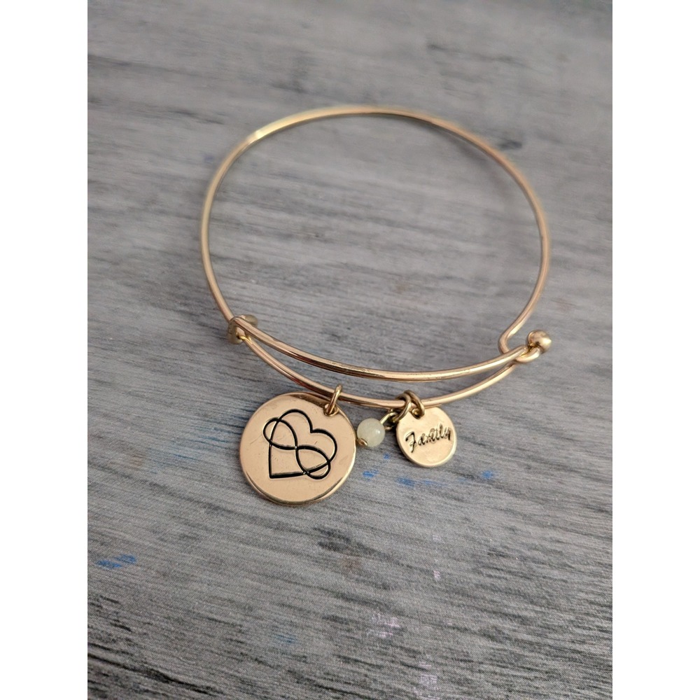 Alex and Ani Gold Tone Infinity Heart Family Charm Expandable Bangle Bracelet